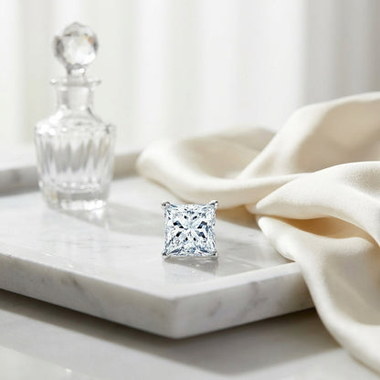 Diamond Princess Cut Stud Earrings In Platinum (1/2ctw) With Screwbacks — atelier still life