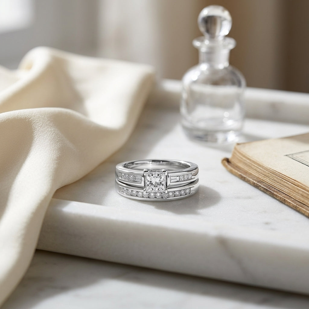 Diamond Princess/baguette/round Wedding Set In Platinum 950 — atelier still life