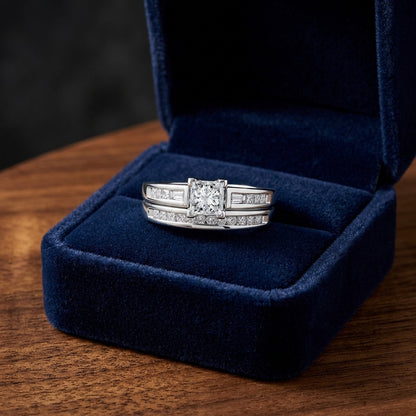 Diamond Princess/baguette/round Wedding Set In Platinum 950 — gift presentation