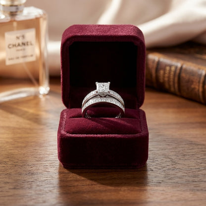 Diamond Princess Wedding Set Semi-Mounting in Platinum 1.00ct Princess Cut Head with 0.45ctw Size 7 — velvet box