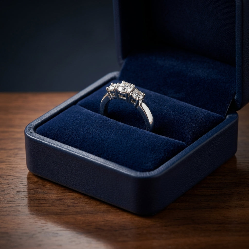 3 Round Brilliant Diamonds In Platinum  Engagement Ring — gift presentation