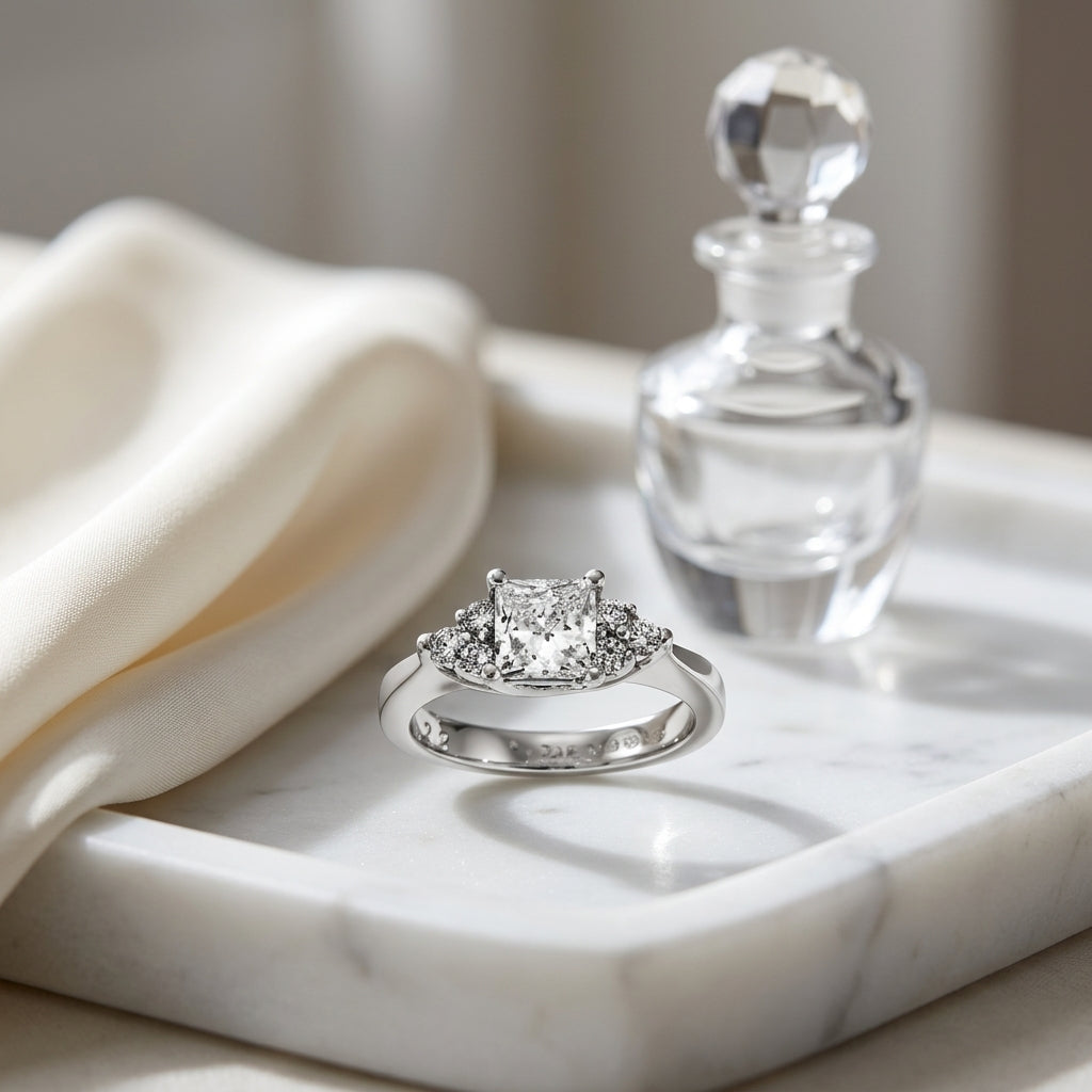 Diamond Accent Princess Cut Engagement Ring In Platinum (semi Mount) — atelier still life