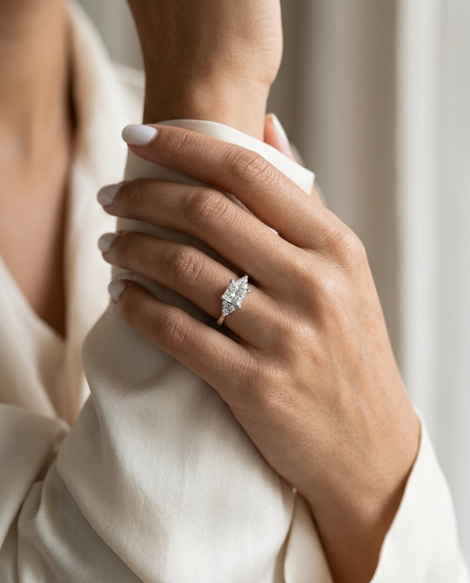 Diamond Accent Princess Cut Engagement Ring In Platinum (semi Mount) — editorial close-up