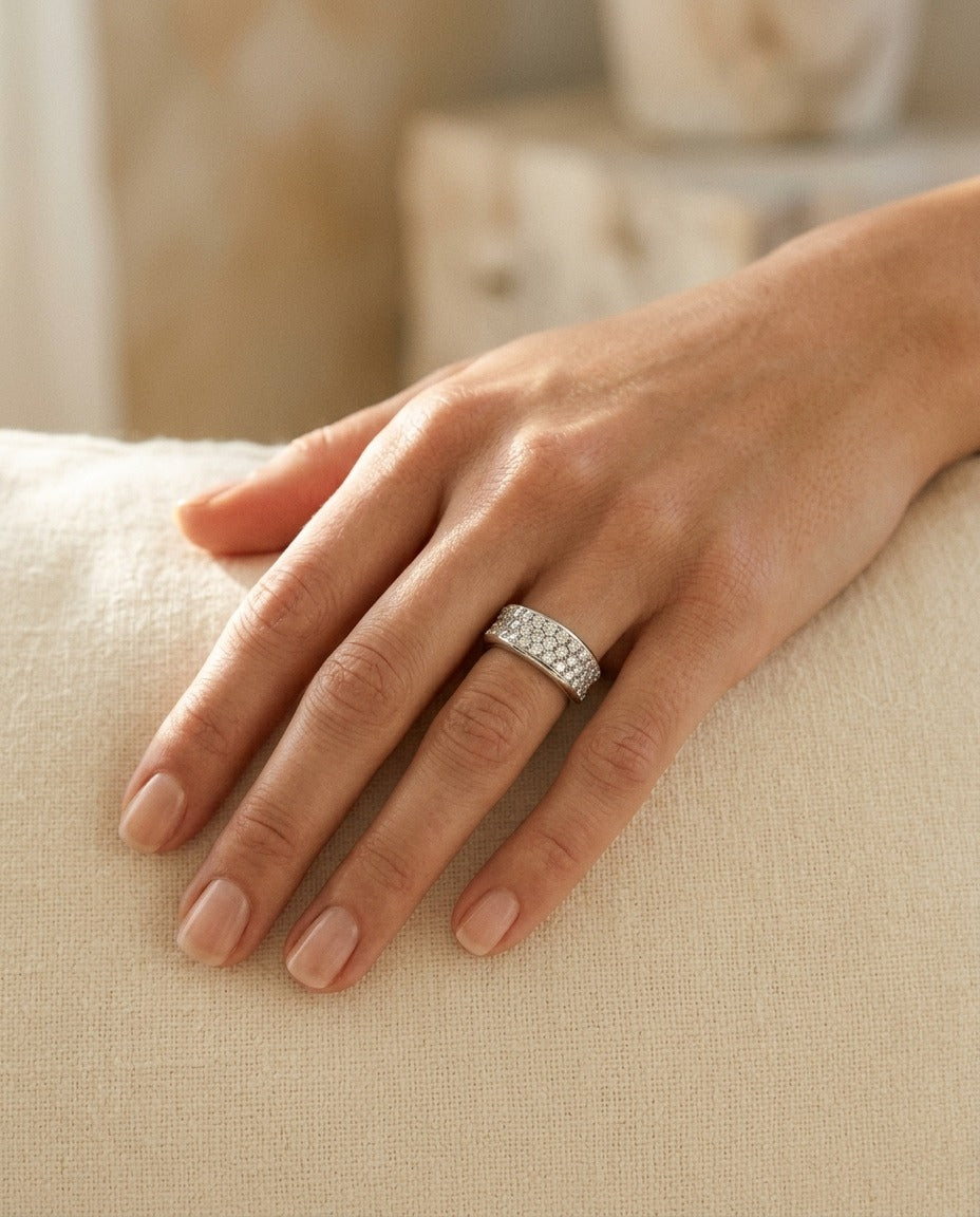 Diamond Round Concave Ring In Platinum — portrait close
