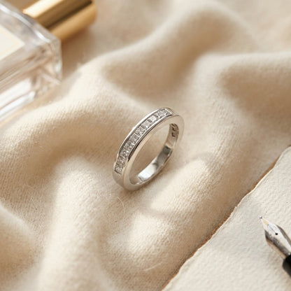 Channel Set Princess Cut Diamond Ring in Platinum (1/2 Ct. Tw.) — textile flat lay