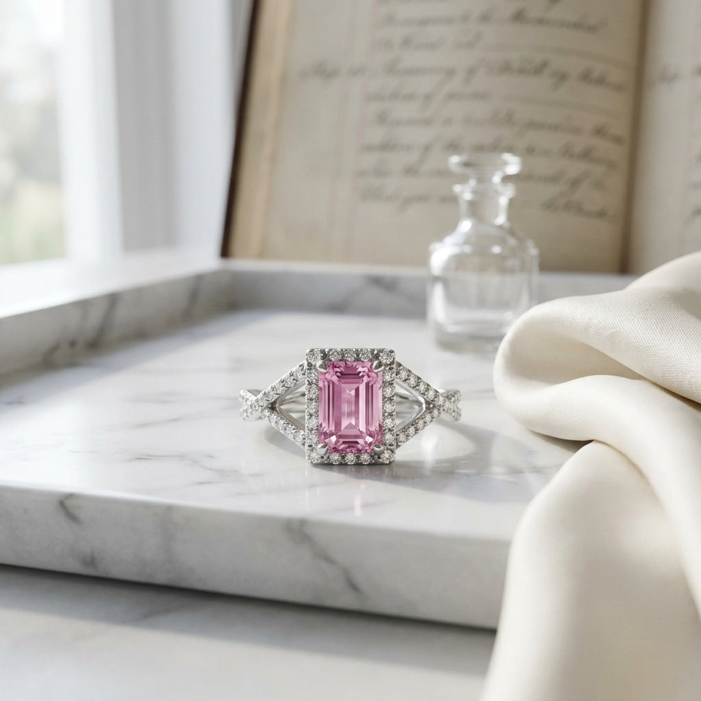 Pink Tourmaline Ring With Infinity Style Pave Diamond Shank In Platinum — atelier still life