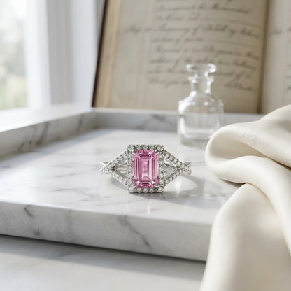 Pink Tourmaline Ring With Infinity Style Pave Diamond Shank In Platinum — atelier still life