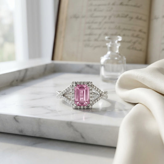 Pink Tourmaline Ring With Infinity Style Pave Diamond Shank In Platinum — atelier still life