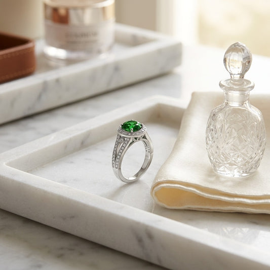 Green Tourmaline And Diamond Halo Split Shank Chevron Ring In Platinum — marble silk
