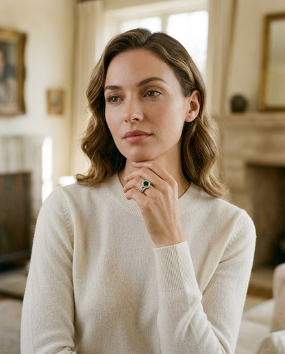 Green Tourmaline And Diamond Halo Split Shank Chevron Ring In Platinum — portrait full