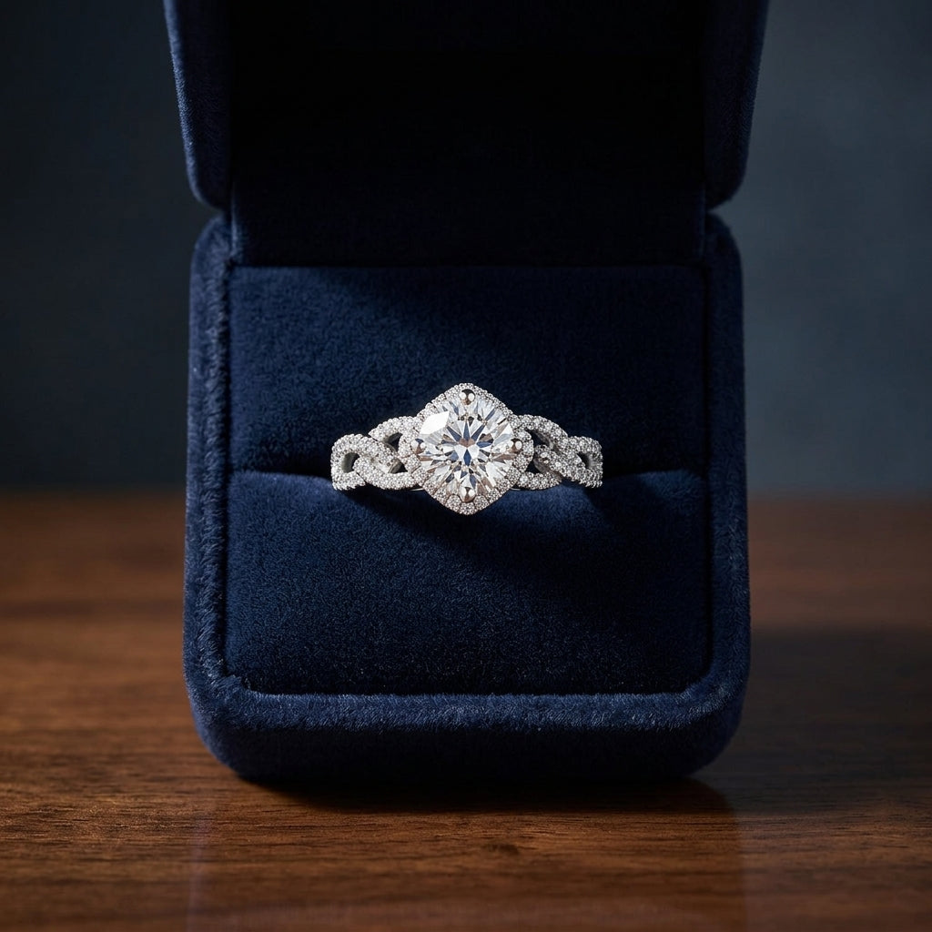 Round Brilliant 1ct Diamond Center & 1/4ctw Pave Ring In Platinum — gift presentation