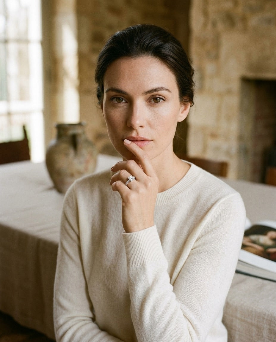 Princess Cut Diamond Invisible Set Platinum Ring — portrait full