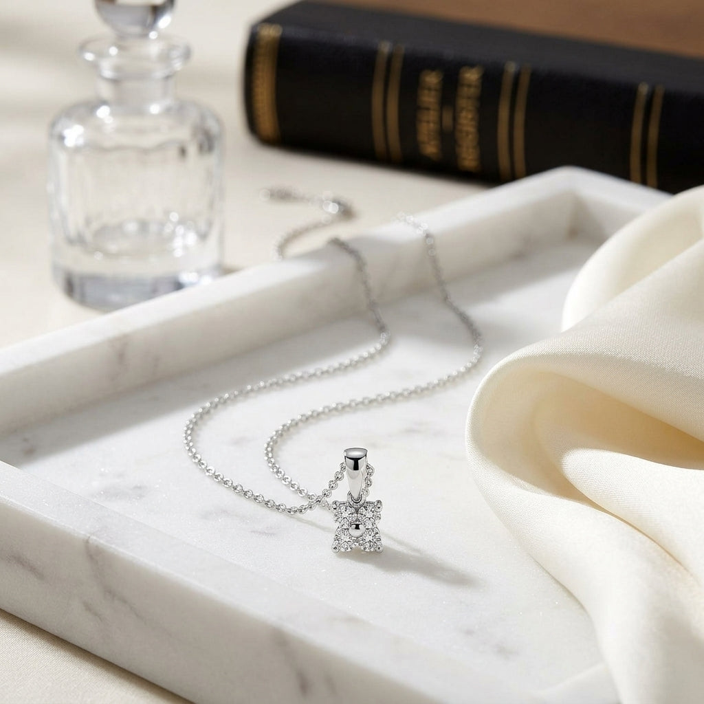 Diamond 4-petal Floral Petite Pendant In Platinum (18kw Cable Chain) — atelier still life