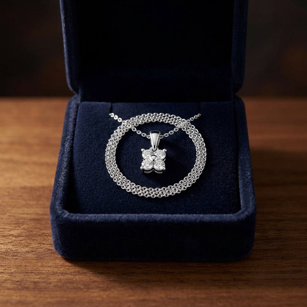 Diamond 4-petal Floral Petite Pendant In Platinum (18kw Cable Chain) — gift presentation