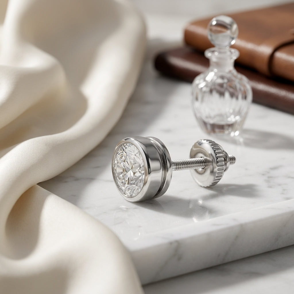 Diamond Round Bezel Studs In Platinum — atelier still life
