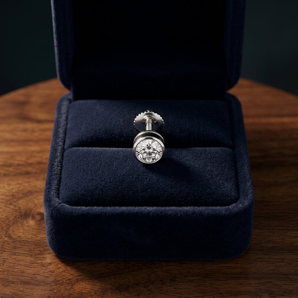 Diamond Round Bezel Studs In Platinum — gift presentation