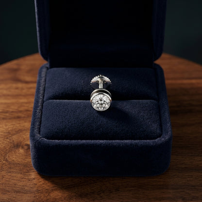 Diamond Round Bezel Studs In Platinum — gift presentation