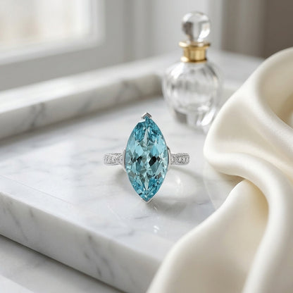 Aquamarine And Diamond Marquise Ring In Platinum — atelier still life