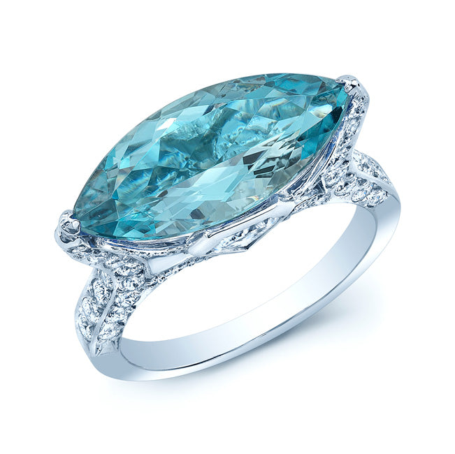Aquamarine And Diamond Marquise Ring In Platinum