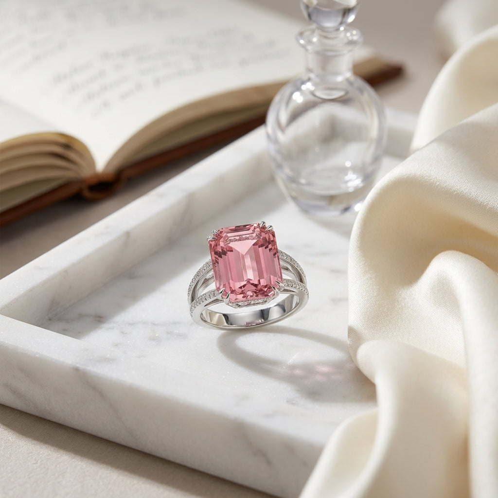 Pink Tourmaline And Pave Diamond Ring In Platinum (1/3 Ct. Tw.) — atelier still life