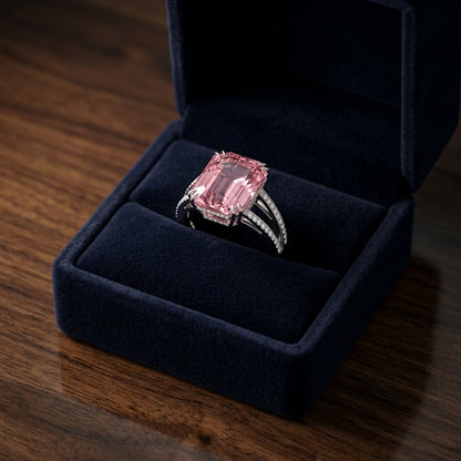 Pink Tourmaline And Pave Diamond Ring In Platinum (1/3 Ct. Tw.) — gift presentation