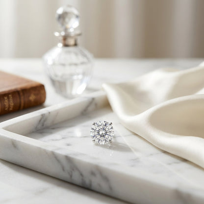 Platinum 3-prong Round Brilliant Diamond Stud Earrings (0.75 Ct. T.w., Si1-si2 Clarity, H-i Color) — atelier still life