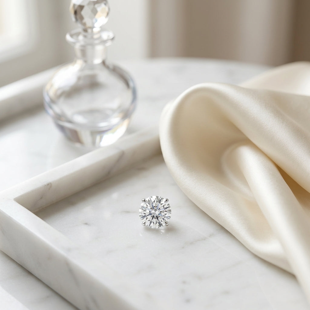 Platinum 3-prong Round Brilliant Diamond Stud Earrings (0.75 Ct. T.w., Vs1-vs2 Clarity, H-i Color) — atelier still life