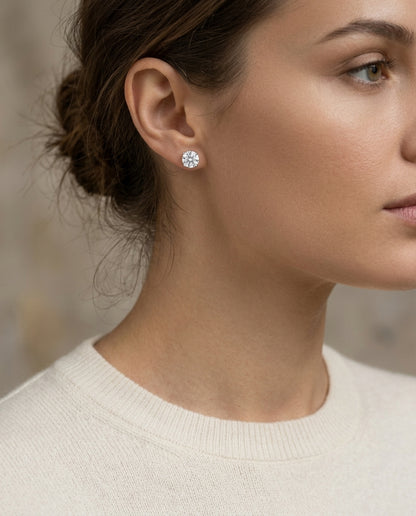 Platinum 3-prong Round Brilliant Diamond Stud Earrings (0.75 Ct. T.w., Si1-si2 Clarity, J-k Color) — editorial close-up