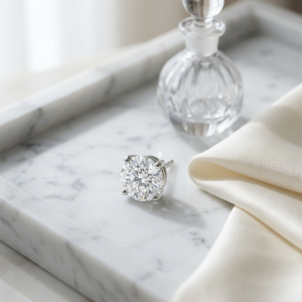 Platinum 3-prong Round Brilliant Diamond Stud Earrings (1.47 Ct. T.w., Si1-si2 Clarity, H-i Color) — atelier still life