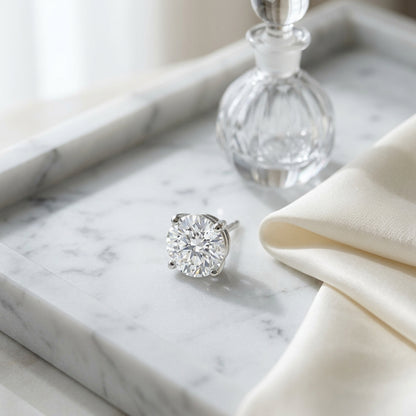 Platinum 3-prong Round Brilliant Diamond Stud Earrings (1.47 Ct. T.w., Si1-si2 Clarity, H-i Color) — atelier still life