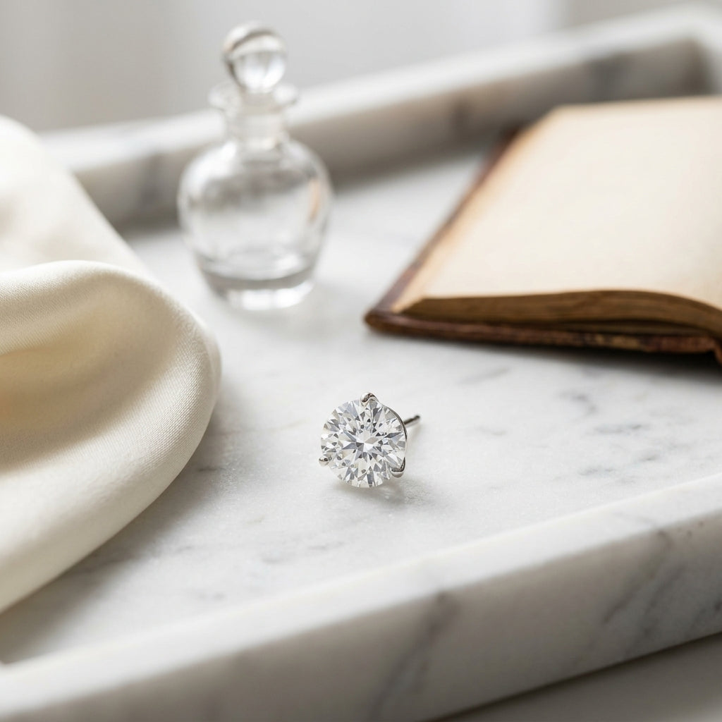 Platinum 3-prong Round Brilliant Diamond Stud Earrings (2.09 Ct. T.w., Vs1-vs2 Clarity, H-i Color) — atelier still life