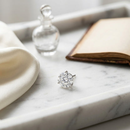 Platinum 3-prong Round Brilliant Diamond Stud Earrings (2.09 Ct. T.w., Vs1-vs2 Clarity, H-i Color) — atelier still life