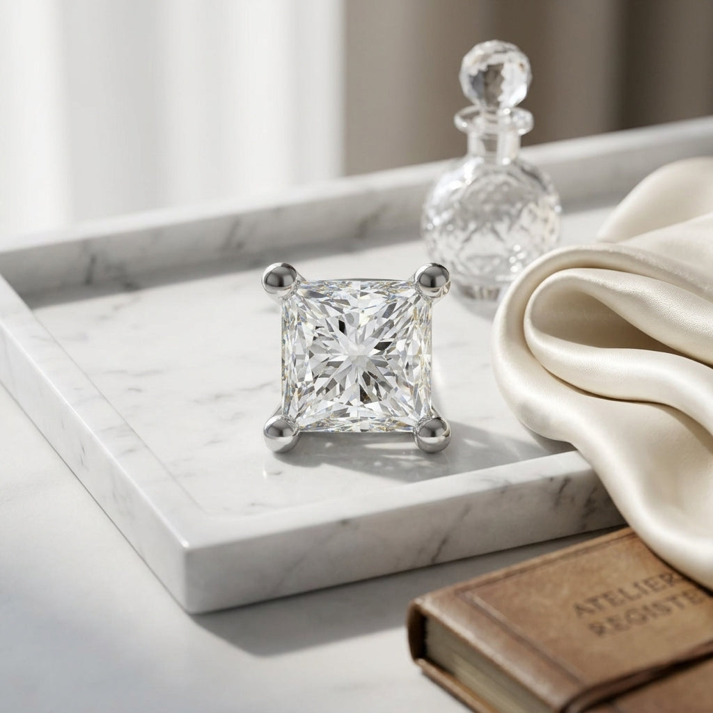 Platinum 4-prong Princess Diamond Stud Earrings (1.06 Ct. T.w., Si1-2 Clarity, H-i Color) — atelier still life