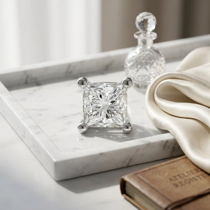 Platinum 4-prong Princess Diamond Stud Earrings (1.06 Ct. T.w., Si1-2 Clarity, H-i Color) — atelier still life