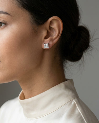 Platinum 4-prong Princess Diamond Stud Earrings (1.06 Ct. T.w., Si1-2 Clarity, H-i Color) — editorial close-up