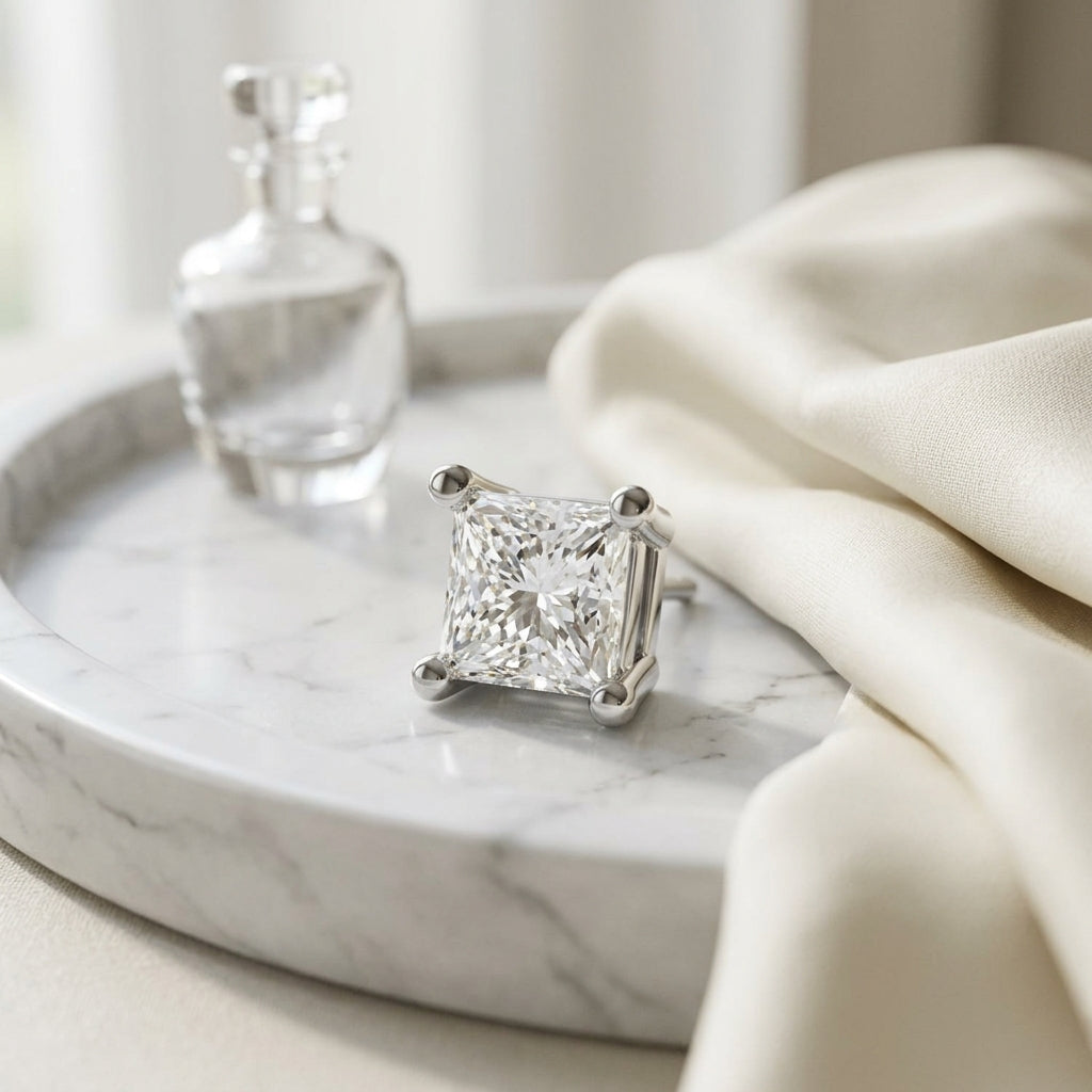 Platinum 4-prong Princess Diamond Stud Earrings (1.07 Ct. T.w., Vs1-vs2 Clarity, H-i Color) — atelier still life