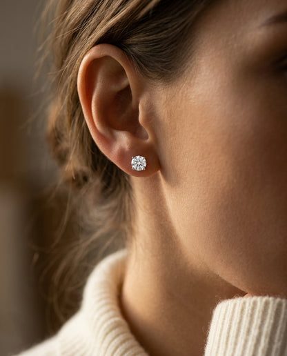 Platinum 4-prong Round Brilliant Diamond Stud Earrings (0.75 Ct. T.w., Si1-si2 Clarity, H-i Color) — editorial close-up