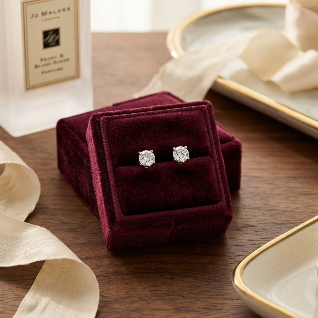Platinum 4-Prong Round Brilliant Diamond Stud Earrings (0.75 Ct. T.w., Vs1-Vs2 Clarity, H-I Color) — velvet box