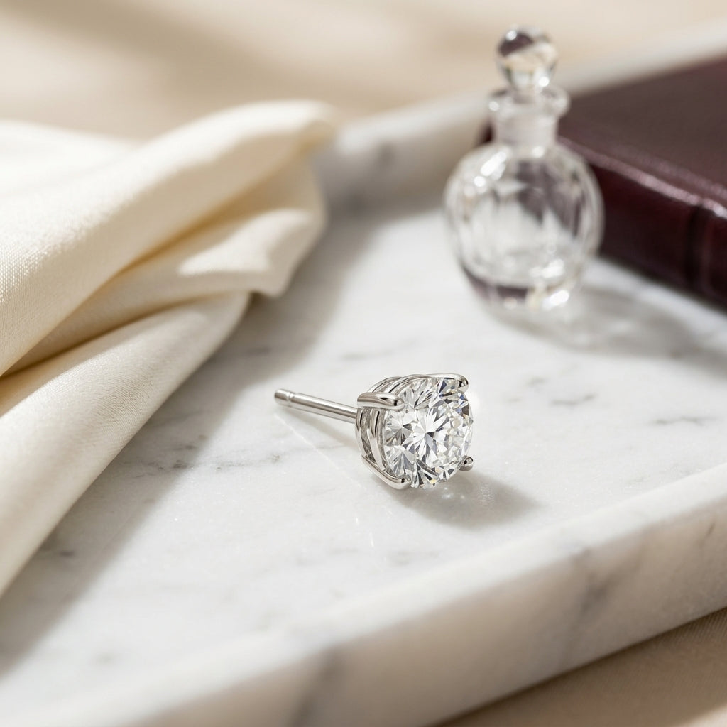 Platinum 4-prong Round Brilliant Diamond Stud Earrings (1 Ct. T.w., Si1-si2 Clarity, H-i Color) — atelier still life