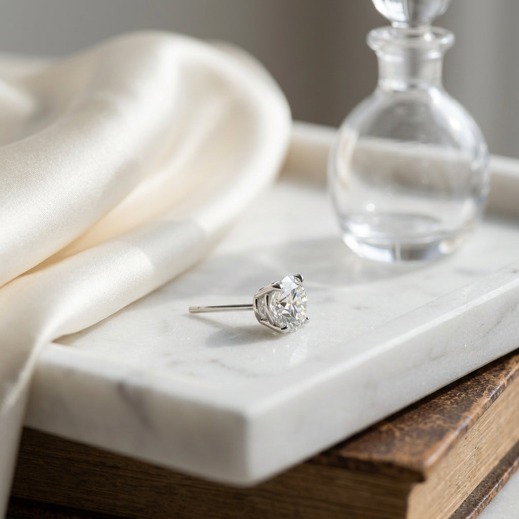 Platinum 4-prong Round Brilliant Diamond Stud Earrings (1.47 Ct. T.w., Si1-si2 Clarity, H-i Color) — atelier still life