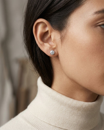 Platinum Bezel Set Round Brilliant Diamond Stud Earrings (0.75 Ct. T.w., Vs1-vs2 Clarity, F-g Color) — editorial close-up