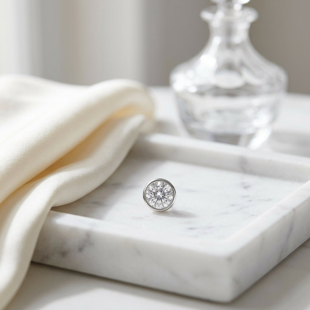 Platinum Bezel Set Round Brilliant Diamond Stud Earrings (0.75 Ct. T.w., Si1-si2 Clarity, H-i Color) — atelier still life