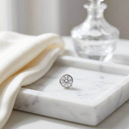 Platinum Bezel Set Round Brilliant Diamond Stud Earrings (0.75 Ct. T.w., Si1-si2 Clarity, H-i Color) — atelier still life