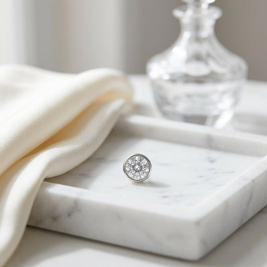 Platinum Bezel Set Round Brilliant Diamond Stud Earrings (0.75 Ct. T.w., Si1-si2 Clarity, H-i Color) — atelier still life