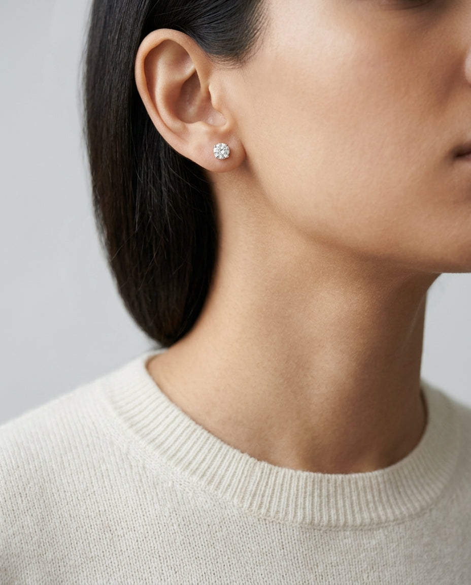 Platinum Bezel Set Round Brilliant Diamond Stud Earrings (0.75 Ct. T.w., Vs1-vs2 Clarity, H-i Color) — editorial close-up