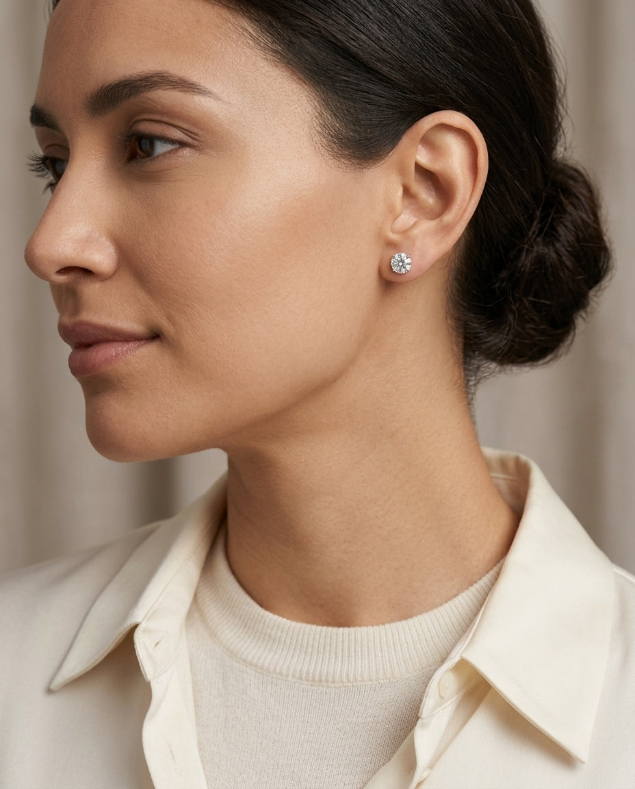 Platinum Bezel Set Round Brilliant Diamond Stud Earrings (1.06 Ct. T.w., Vs1-vs2 Clarity, F-g Color) — editorial close-up