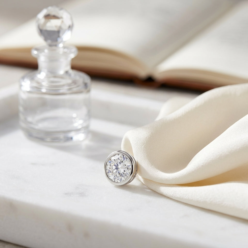 Platinum Bezel Set Round Brilliant Diamond Stud Earrings (2.09 Ct. T.w., Vs1-vs2 Clarity, H-i Color) — atelier still life
