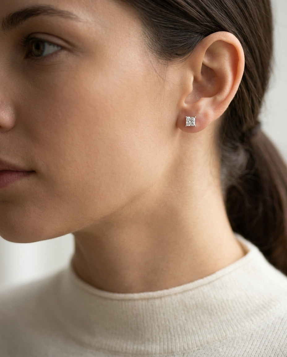 Platinum 8-prong Round Brilliant Diamond Stud Earrings (0.75 Ct. T.w., Si1-si2 Clarity, H-i Color) — editorial close-up