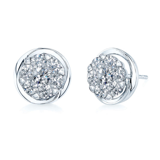 Diamond Stud High Polish Halo Earring In 14k White Gold