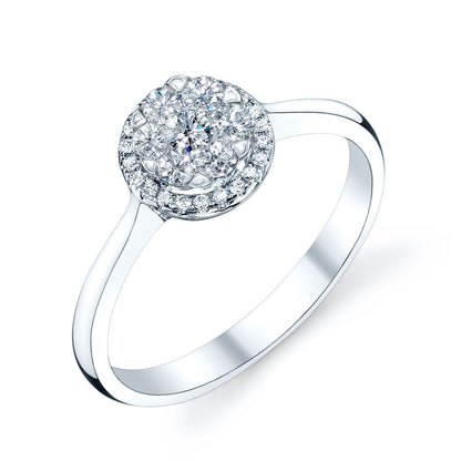 Diamond Halo Ring In 14k White Gold, Size 6